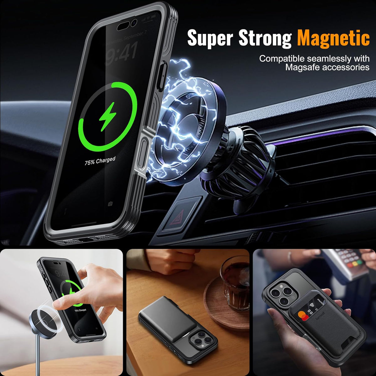 360° Protection Magnetic for iPhone 16 Pro Case Built-in 9H Privacy Screen Protector & Metal Stand[Fit for Magsafe][Anti-Spy][Lens Protector] Heavy Duty Shockproof Phone Case for iPhone 16 Pro
