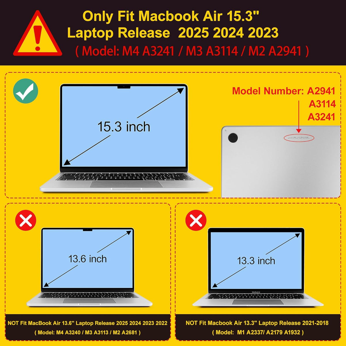 Mektron Compatible with M4 MacBook Air 15 inch Case 2025 A3241 2024 2023 M3 A3114 A2941 M2 Liquid Retina Display Touch ID, Plastic Hard Case & Keyboard Skin & Screen Protector - Black Colorful Bows