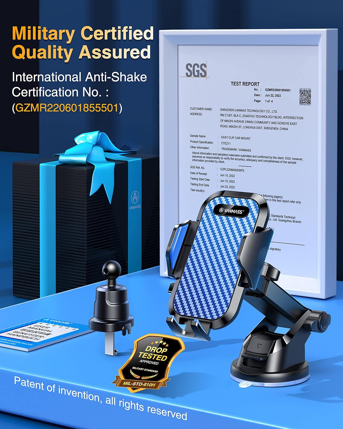 VANMASS [Longest Lasting] True Military-Grade Car Phone Holder Strongest Suction & Clip Cell Mount Dashboard Windshield Vent Automobile Cradle Truck Accessories for iPhone 16 15 Pro Max 14 13 Android