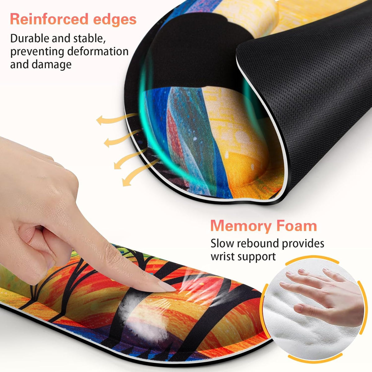 Mouse Pad with Wrist Rest Cute Black Cat Set,Qomolama 3-in-1 Wrist Support Mouse Pad Set,Gaming Mousepad with Anti-Skid Base,Ergonomic Mouse Pad,Memory Foam Keyboard Gel Wrist Rest Anime
