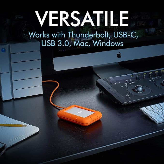 LaCie Rugged Thunderbolt USB-C 2TB External Hard Drive Portable HDD – USB 3.0 compatible Drop Shock Dust Water Resistant Mac and PC Computer Desktop Workstation Laptop 1 Mo Adobe CC (STFS2000800)