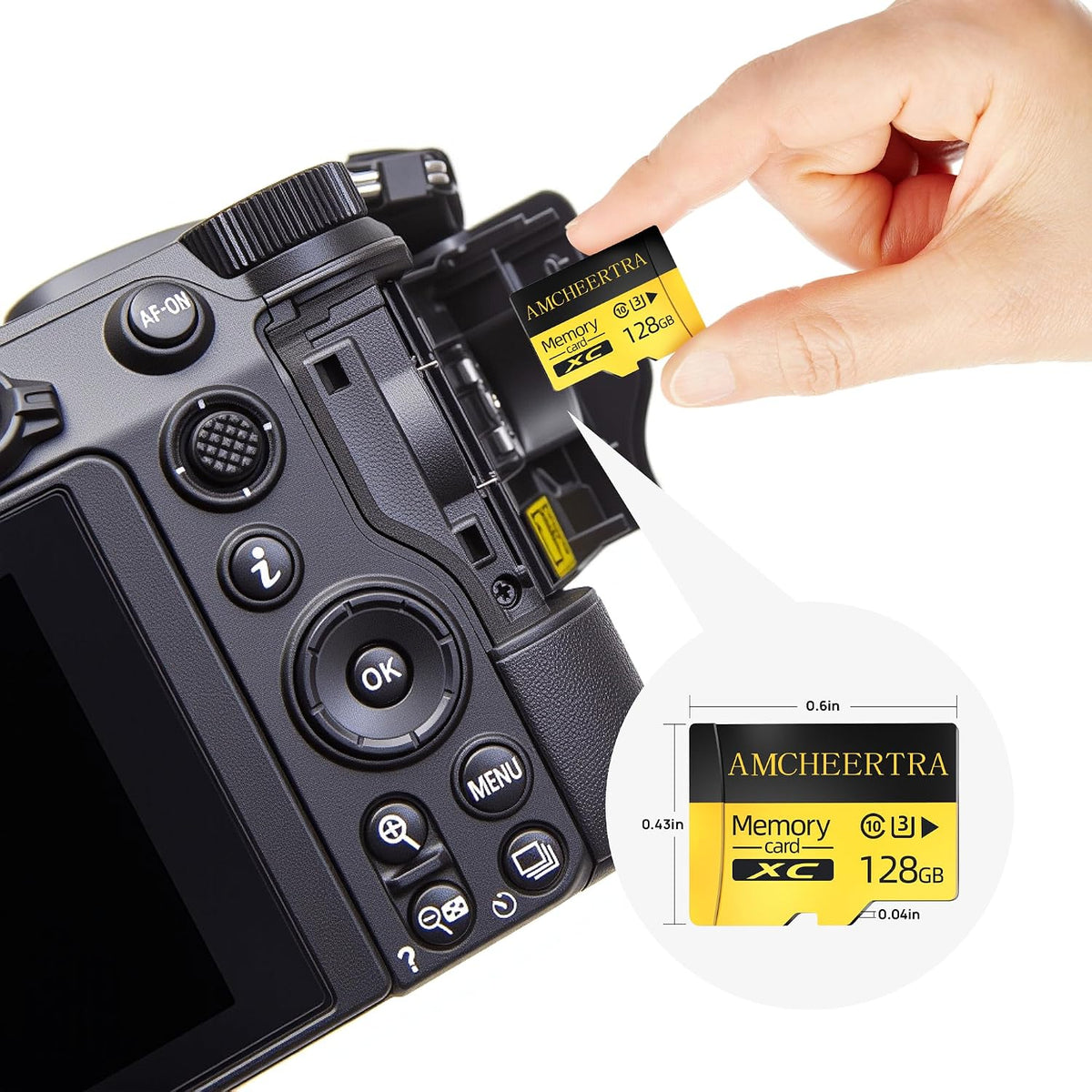 AMCHEERTRA 128GB 4K, 5K 180/140MB/s, C10, U3, A2, MicroSDXC Memory Card, UHD Videos Storing, R/W Up to UHS-I
