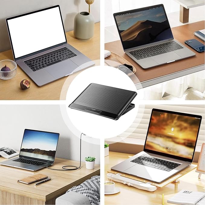 Laptop Cooling Stand - Adjustable Quiet Cooler Riser | Aluminum Alloy Quiet Computer Laptop Cooling Fan | for Desk Keyboard Tablet Book Home Workplace Dorm Apartment