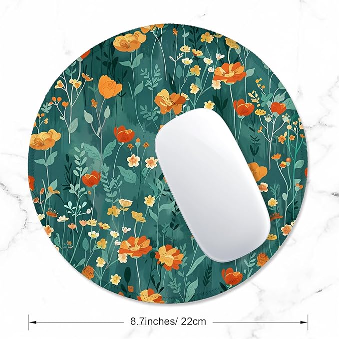 ITNRSIIET Round Mouse Pad with Stitched Edge Premium-Textured Waterproof Non-Slip Rubber Base Desktop Protection Mat Diameter 8.7 inches, Beautiful Flowers