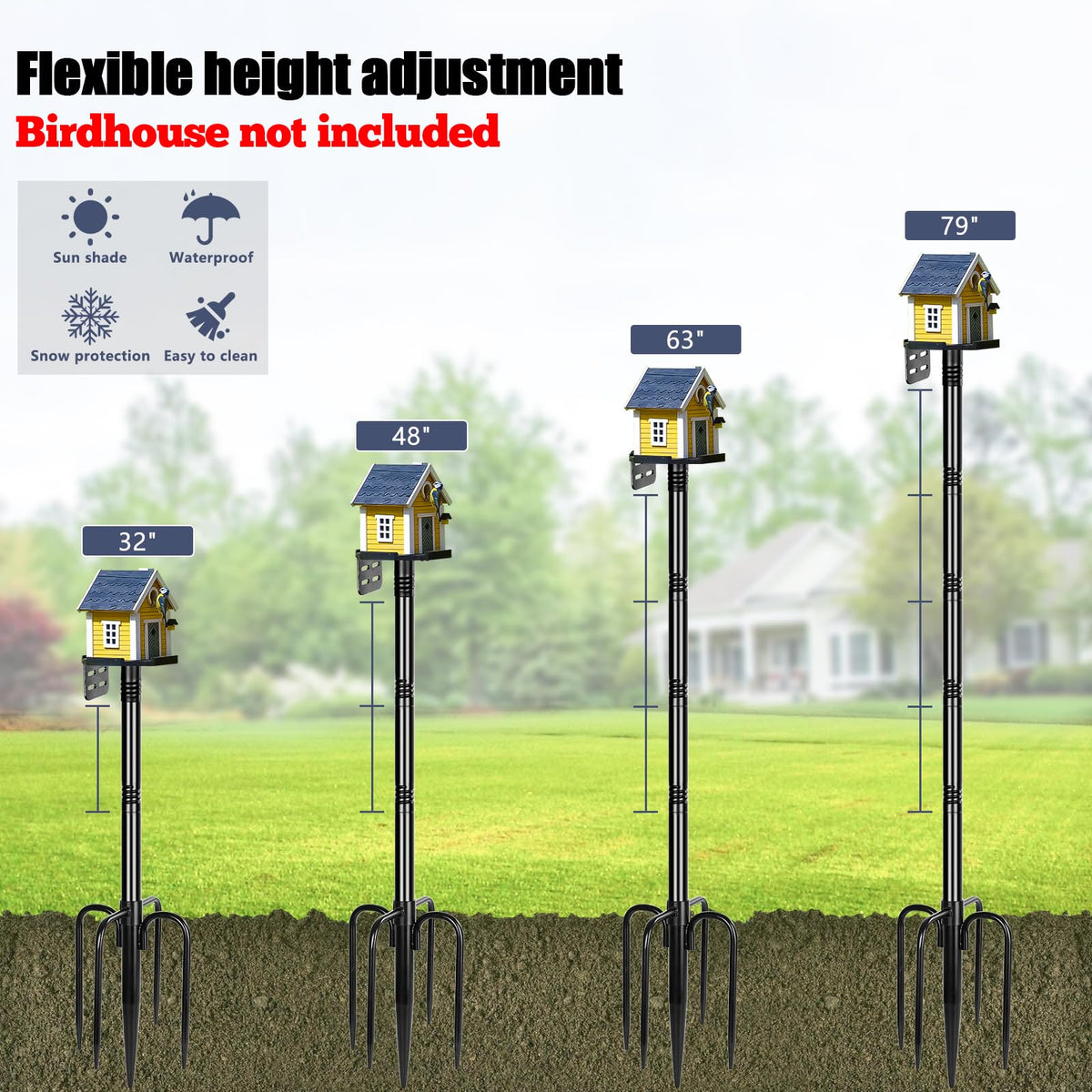 Gtongoko Smart Bird Feeder Pole 1-Inch Dia 79 Inch Bluebird House Pole for Outdoors Weather Station Heavy Duty Metal Mounting Kit Adjustable Bird