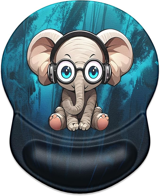 ITNRSIIET Ergonomic Mouse Pad with Gel Wrist Support Small Wrist Rest Smooth Surface Non-Slip PU Base Comfortable Office Supplies Pain Relief, 8.7 x 7.2 inches, Pretty Elephant