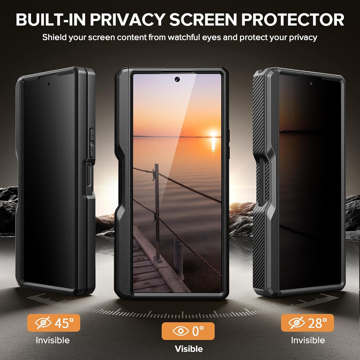 TONGATE for Samsung Galaxy Z Fold 6 Case with Privacy Screen Protector, [Compatible with MagSafe][Anti Spy] Shockproof Z6 Phone Case, Built-in Kickstand & Belt Clip & S Pen Holder for Z Fold 6, Black