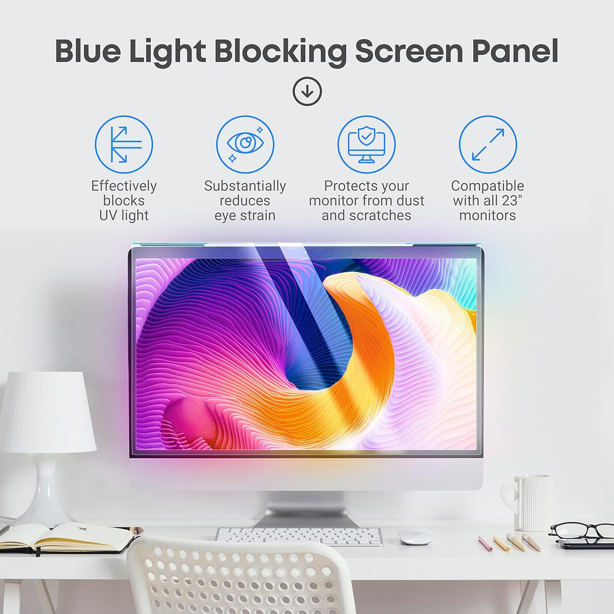 VINTEZ Blue Light Screen Protector for 23 Inch Computer Monitor and Laptop – Anti-UV Blue Light Blocking Film for Desktop PC, Eye Protection Filter, 20.6" x 12", 2 Pack