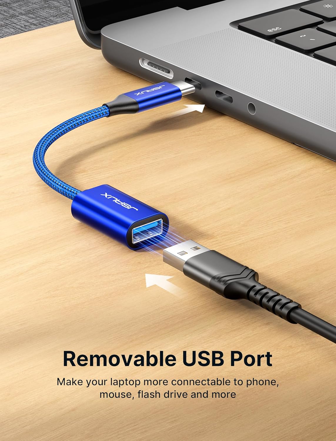 JSAUX USB C to USB Adapter [2 Pack], USB Type C Male to USB 3.0 Female OTG Cable-Blue