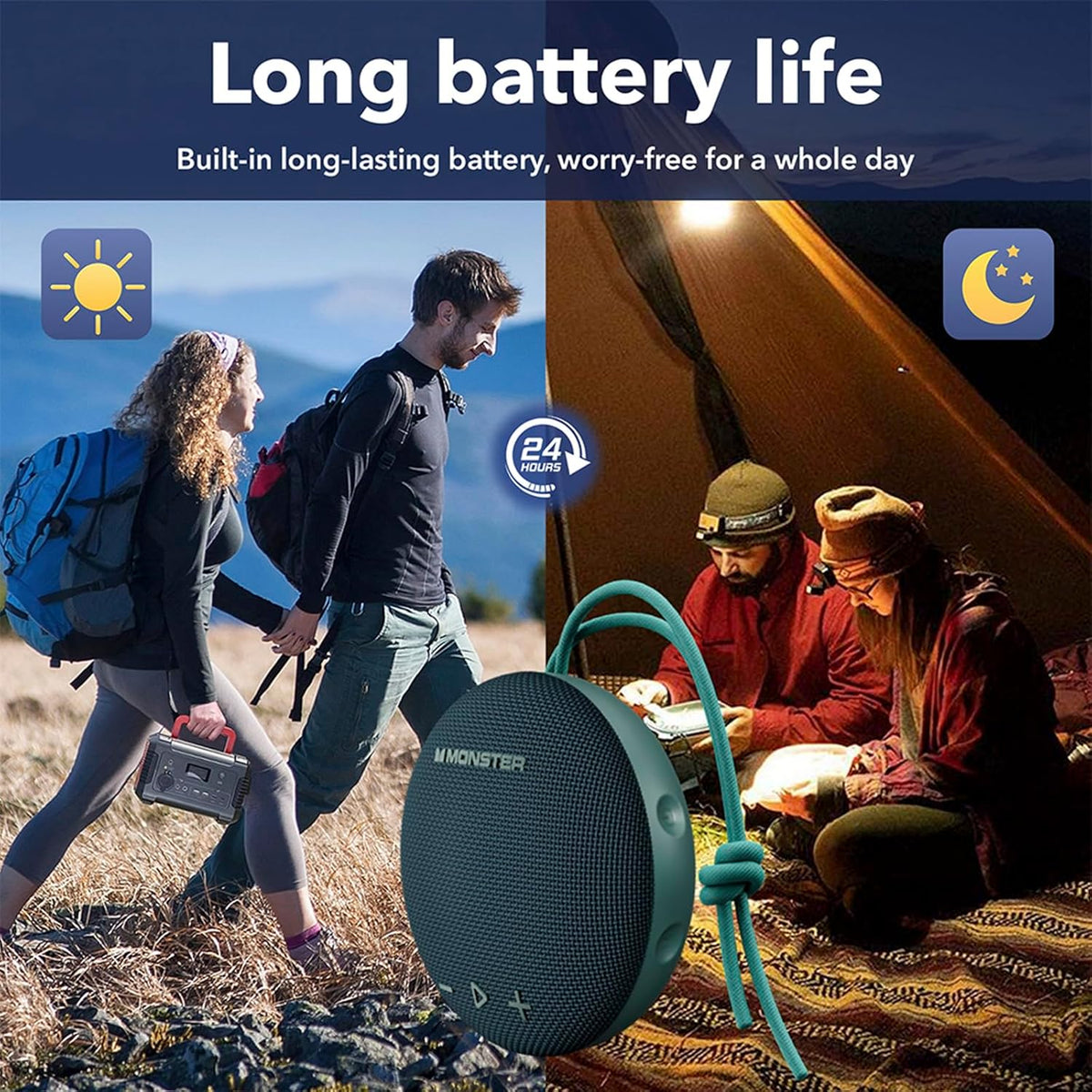 Monster Bluetooth Speaker, IPX8 Shower Speaker Waterproof, Bluetooth 5.4 with Loud HD Sound and Robust Bass, Extra Long Playtime Punchy, for Home, Beaches Portable Wireless Outdoor Speakers