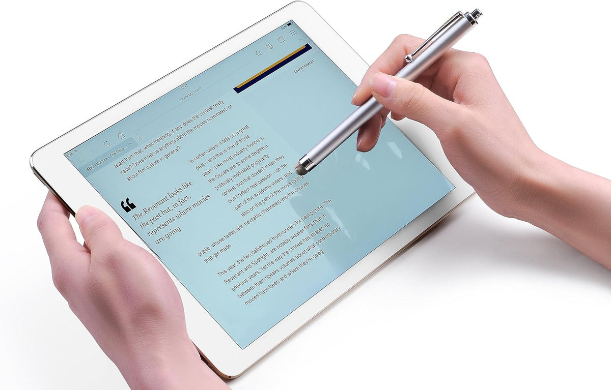 Stylus Pens, CCIVV 4 Pcs 5.6 Inches Mesh Tip Stylus for Touch Screens, iPad, iPhone, Kindle Fire, 4 Extra Replaceable Hybrid Fiber Tips (White, Black, Silver, Blue)