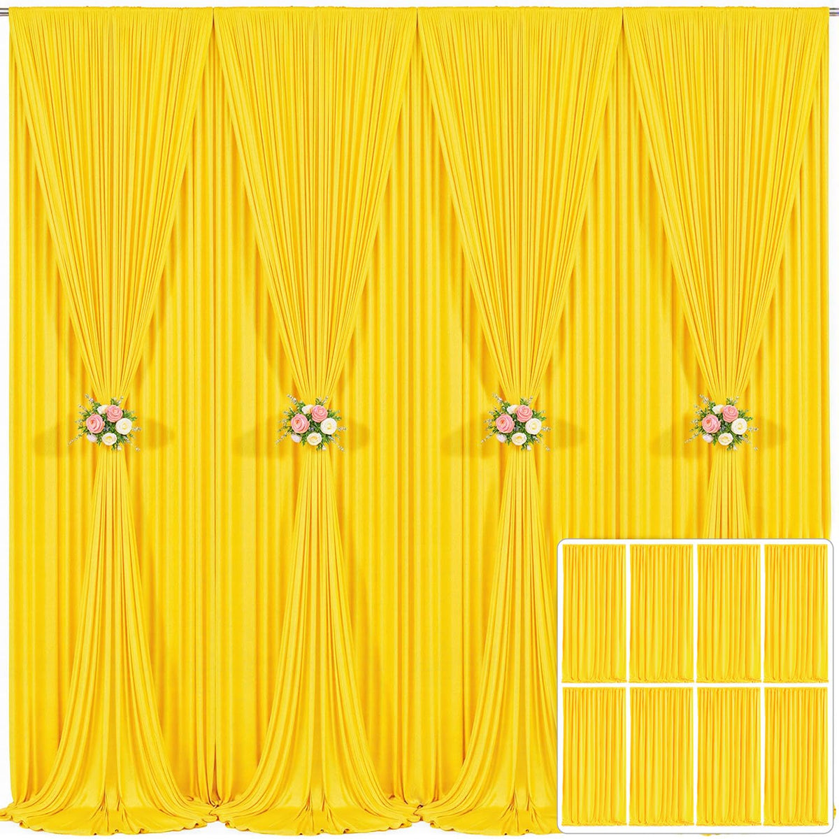 8 Panels Yellow Backdrop Curtain for Parties Wrinkle Free Lemon Yellow Photo Curtains Backdrop Drapes Fabric Decoration for Birt