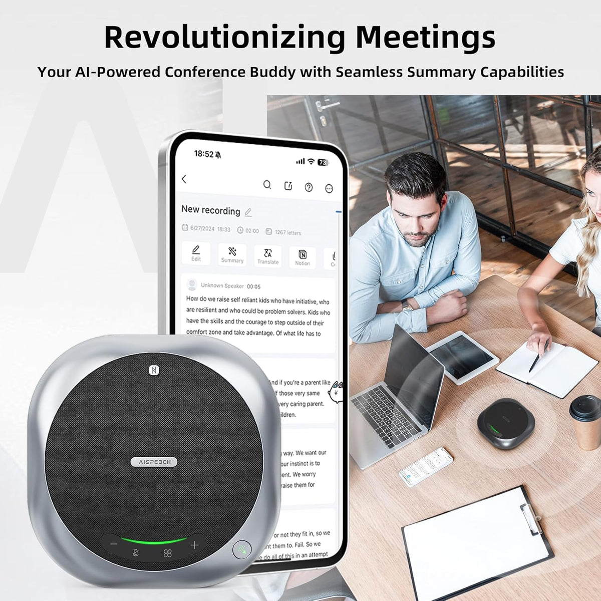 Bluetooth Conference Speakerphone M6 Conference Microphone with AI Noise Reduction AI Transcription Full-Duplex 360° Omnidirectional Voice Pickup USB Speaker for Teams Zoom Home Office, Black