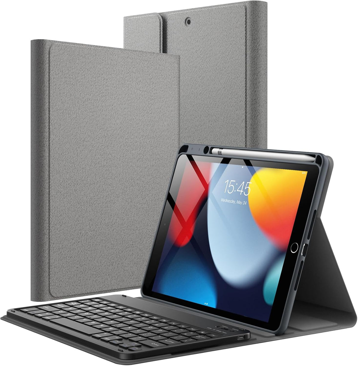 JETech Keyboard Case for iPad 10.2-Inch (2021/2020/2019 Model, 9th/8th/7th Generation) with Pencil Holder, Magnetic Detachable Bluetooth Wireless Keyboard, Soft TPU Back Stand Cover (Space Gray)
