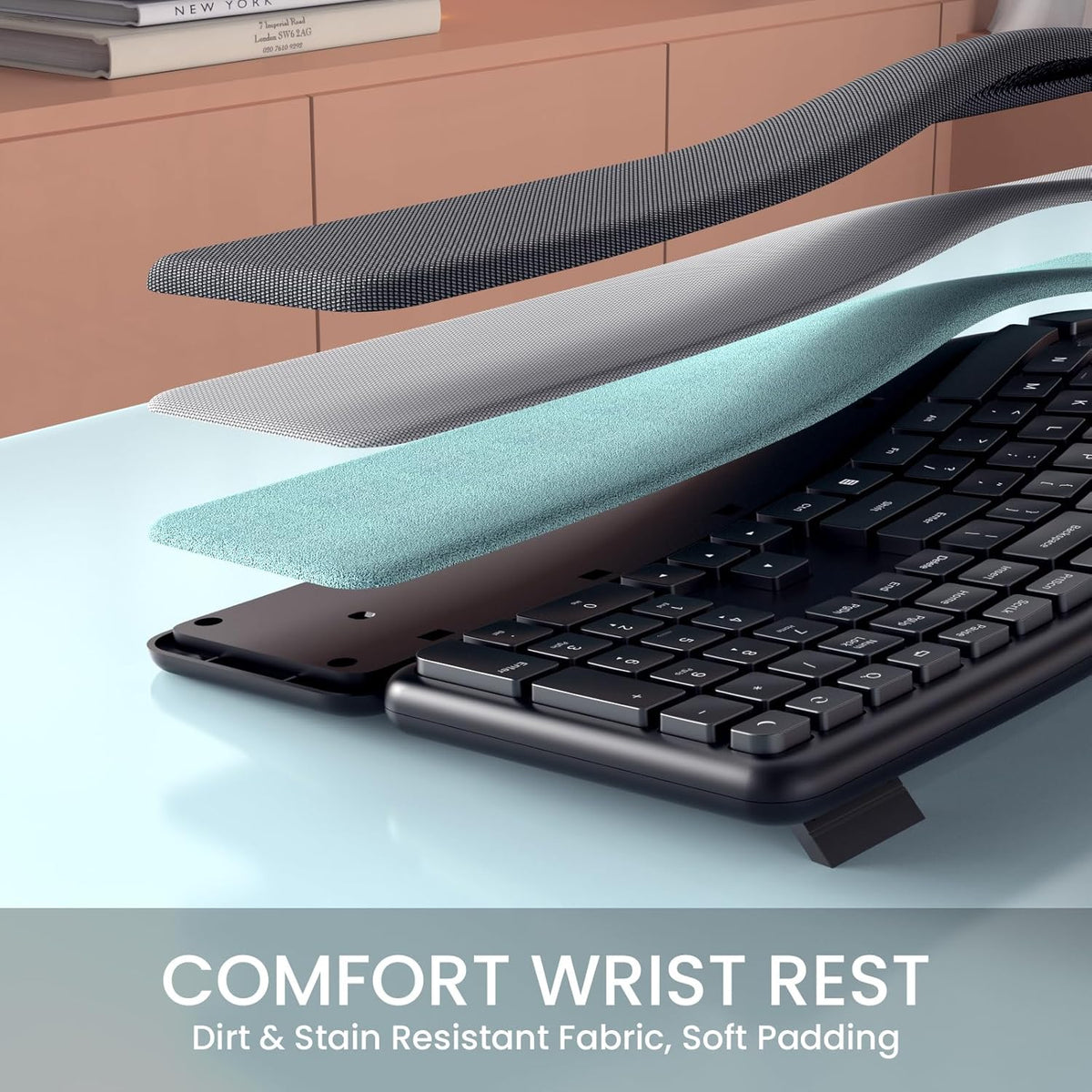 Wireless Ergonomic Keyboard, Split Keyboard with Wrist Rest and Cleaning Brush, 2.4G Computer Keyboard, Comfortable and Natural for Windows PC Laptops