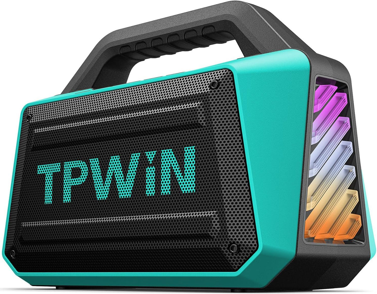 Speakers Bluetooth Wireless - Portable Speaker 80W Peak, IPX6 Waterproof, Loud Speaker with Light Show, Strong Bass, BT 5.3, TWS, 20H Playtime for Home Outdoor Beach Camping - Teal