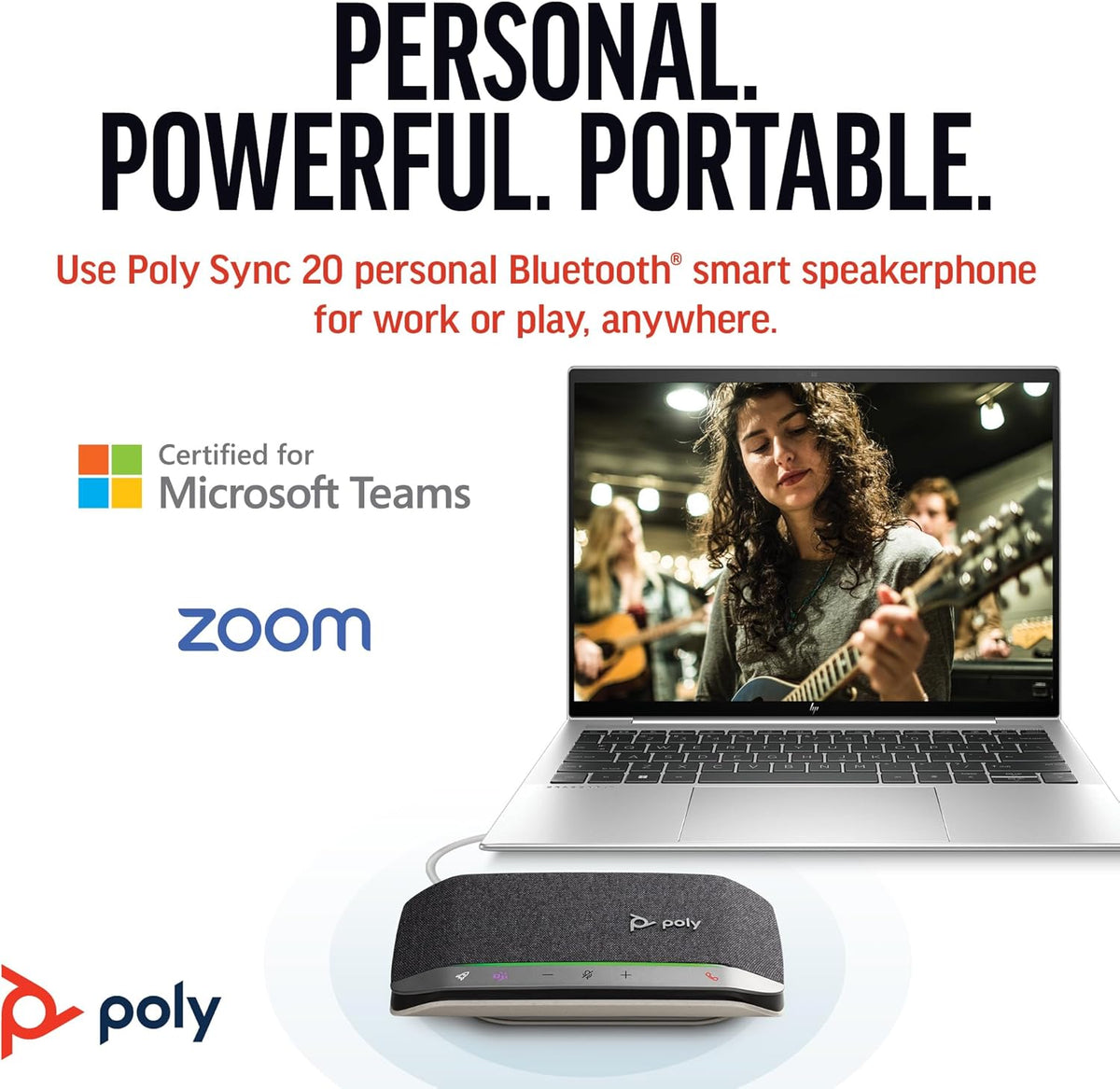 Poly Sync 20 USB-C Personal Portable Smart Speakerphone (Plantronics) – Long Battery Life – Noise/Echo Reduction -Works w/Teams (Certified), Zoom, PC, Mac, Mobile – Amazon Exclusive