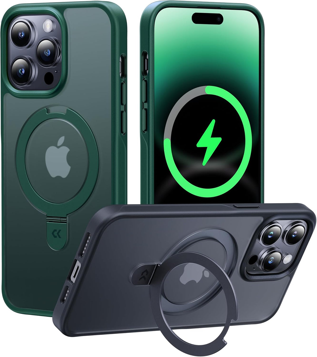 CASEKOO Designed for iPhone 14 Pro Max Case with Magnetic Invisible Stand [Military Drop Protection] [Compatible with MagSafe] Shockproof Slim Translucent Matte Promax Case 6.7 Inch, Green