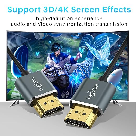 Twozoh Slim 4K HDMI Cable 1.6FT 10 Pack, Ultra Thin & Flexible Skinny HDMI to HDMI 2.0 Cord Support 4K/60HZ 18gbps Laptop, Monitor, PS5, PS4, Xbox One, Fire TV