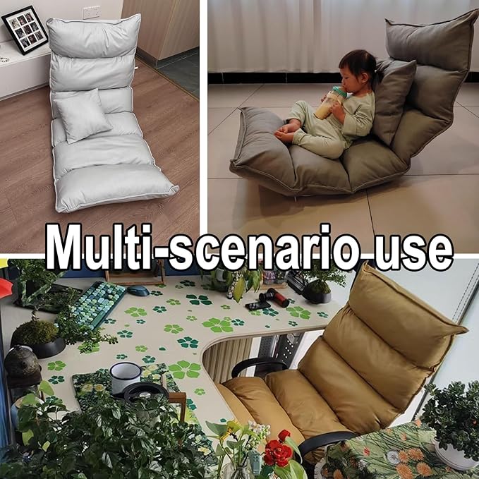 Single Sofa Chair Modern Floor Seat 5-Position Adjustable Backrest Freestanding Support Load Capacity 150kg for Living Room Bedroom Balcony Multi-Color(Brown)
