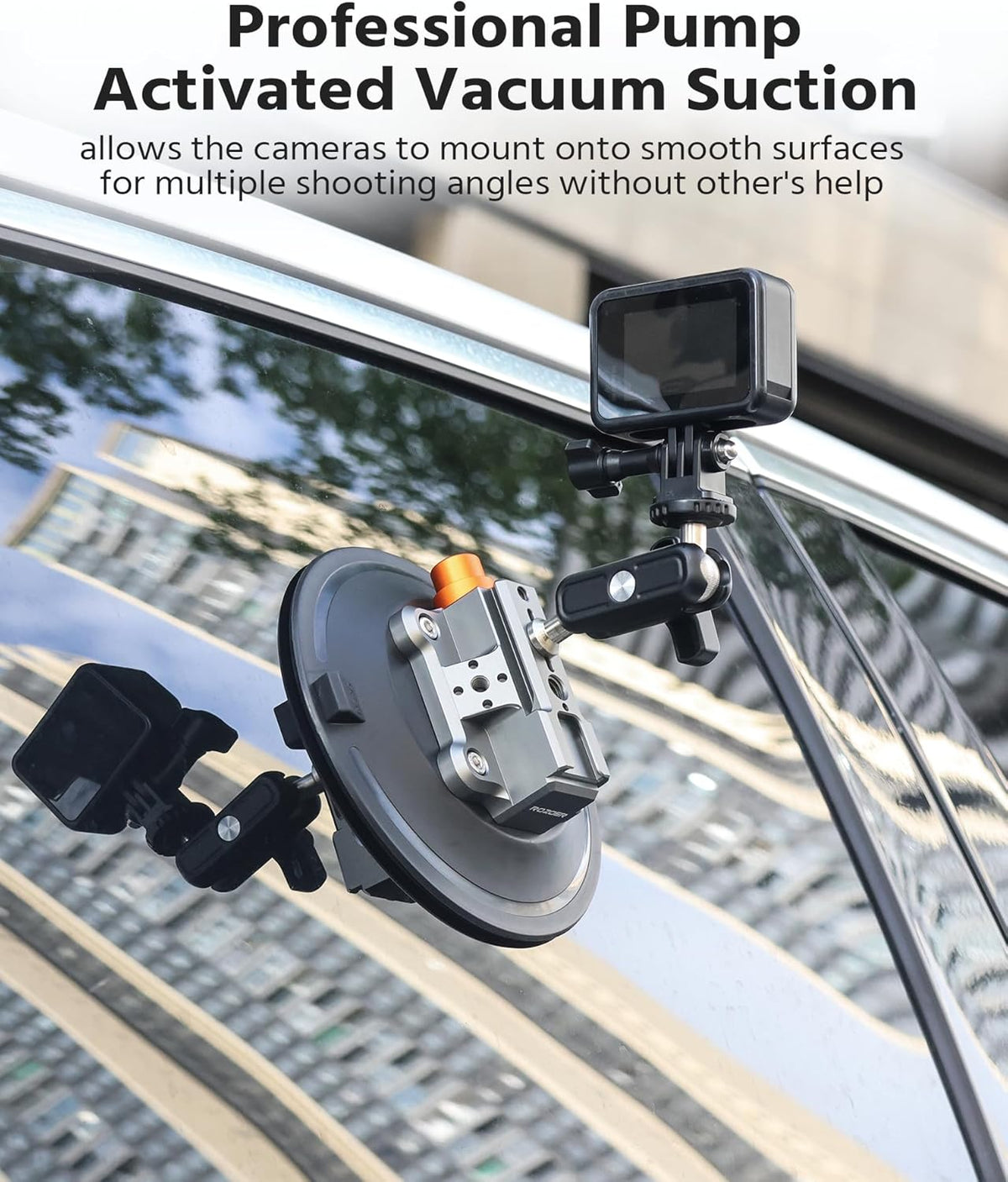 6" Suction Cup Camera Mount – Car, Windshield & Dash Cam Mount with Cold Shoe, NATO Rail, 1/4"-20 & 3/8-16 Threads (6”)