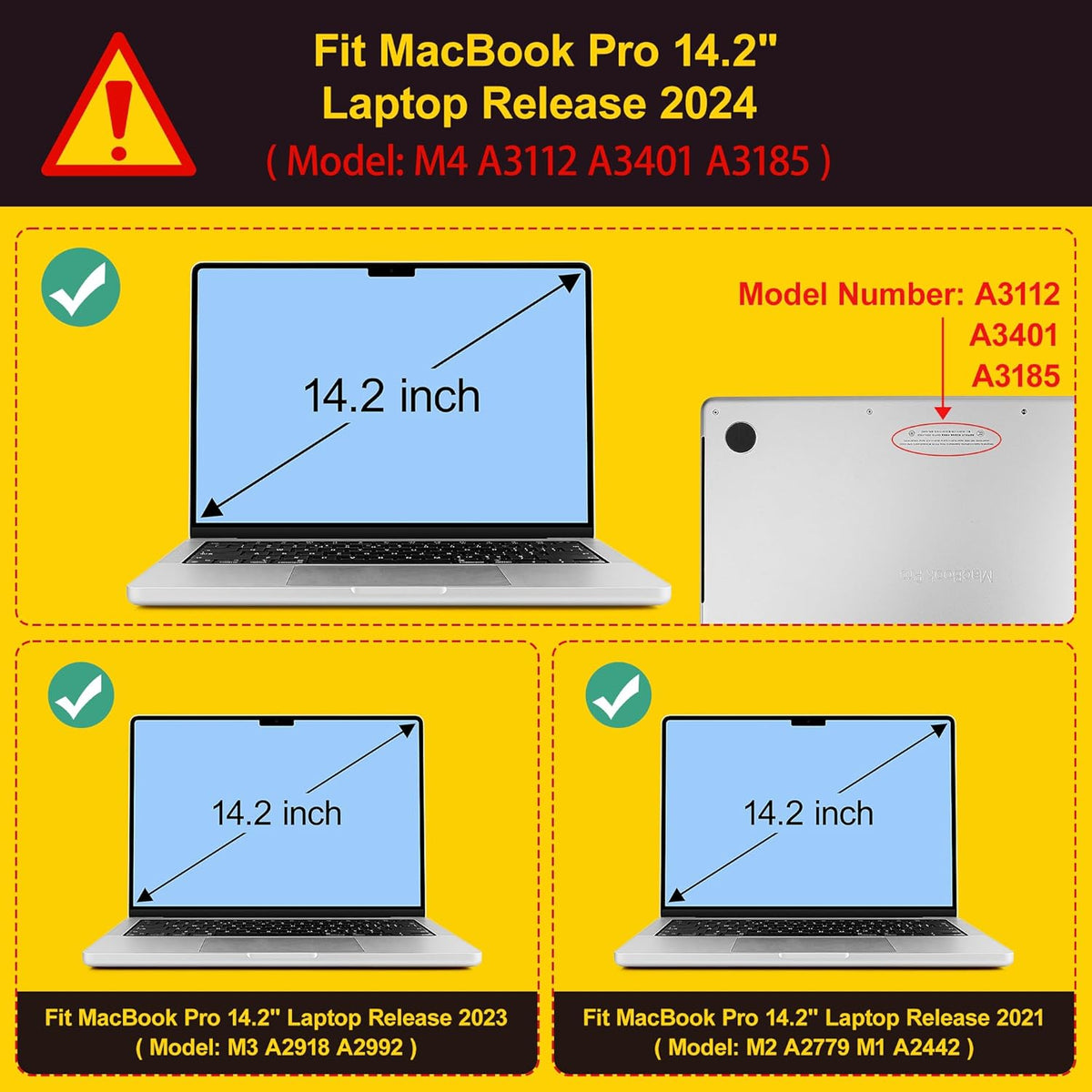 Tuiklol for M4 MacBook Pro 14 Inch Case 2024-2021 Release A3112 A3401 A3185/M3 A2918 A2992/M2 A2779/M1 A2442 Pro/Max Chip,Hard Shell Case with Screen Protector for Touch ID, Magic