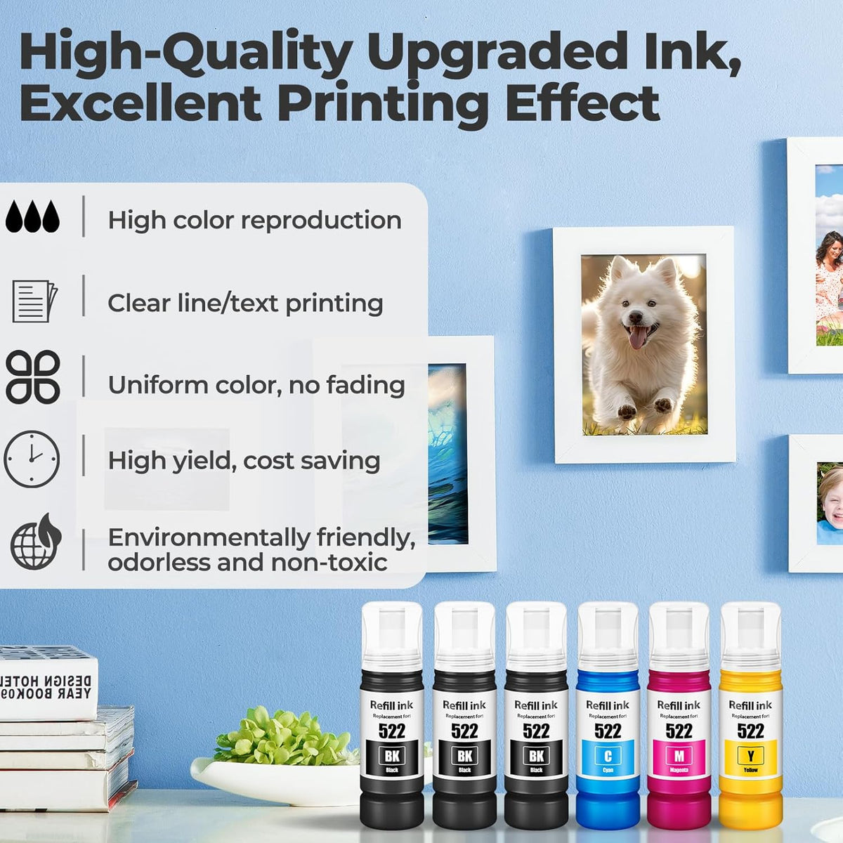 522 Ink Refill Bottles ET-2800 ET-4800 ET-2400 ET-2803 Replacement for Eco Tank 522 Ink Bottles Use for Eco Tank ET-2400 ET-2720 ET-2800 ET-2803 ET-2840 ET-4800 ET-4810 ET 2400 ET 2800 ET 4800 Printer