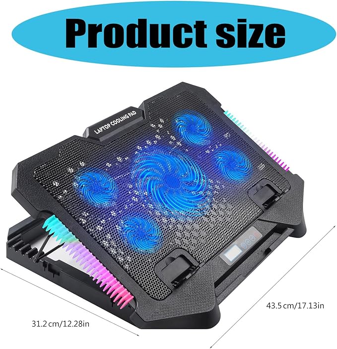 Gaming Laptop Cooling Pad Stand External Fan with 2 USB Port Phone Holder Quiet Cooling Fans