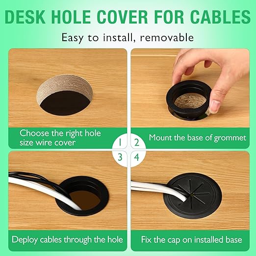 EASYEAH 2 Pcs Desk Grommet 2-3/8" / 60 mm, Desk Hole Cover for Cables Black and White, Cable Grommet ABS Plastic, Desk Hole Grommet for Home & Office Pc, Detachable Cable Cord Organizer