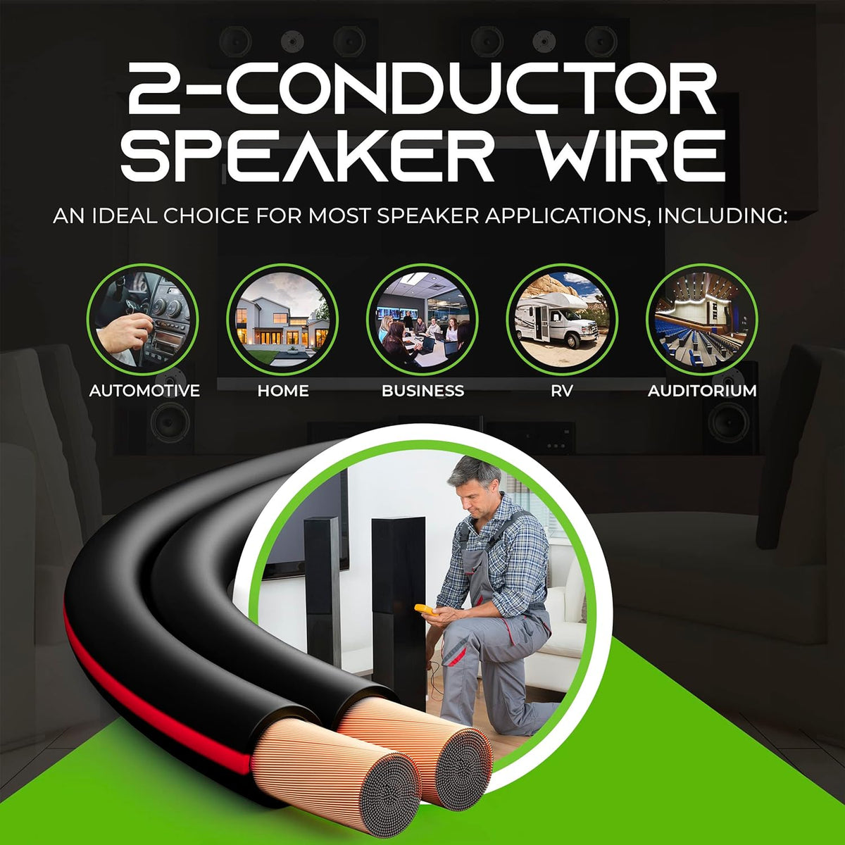 GearIT 14 Gauge Speaker Wire (100 Feet /30.48 Meters) with Banana Plugs (6 Pairs, 12 Pieces) Pro Series 14 AWG Speaker Cable - Black