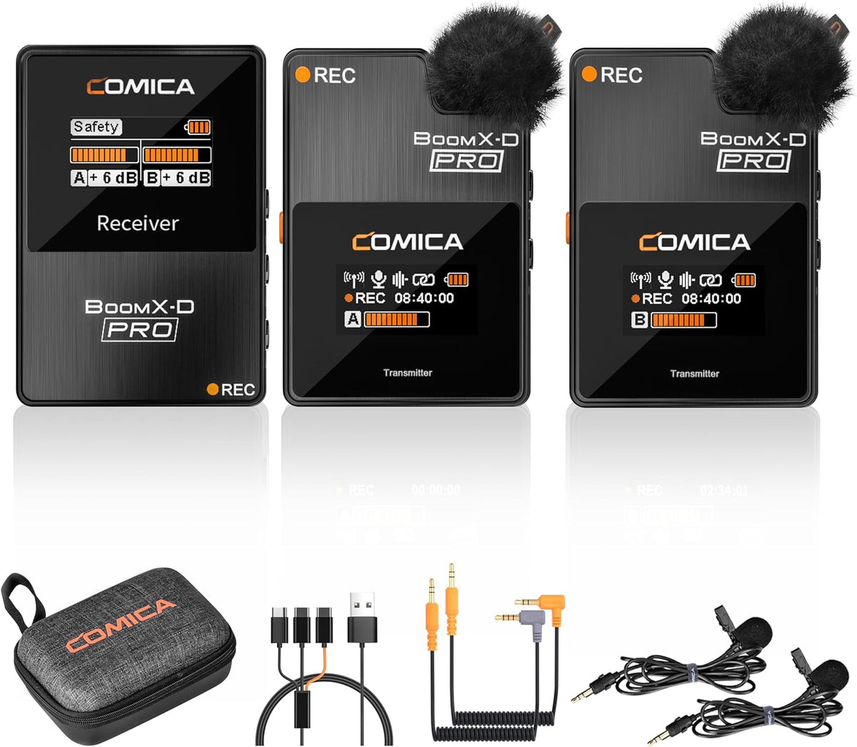 COMICA BoomX-D2 PRO Wireless Lavalier Microphone for iPhone Android Camera PC, Lapel Mic with 16GB Storage, Safety Audio Track, Noise Cancellation, Lav Mic for YouTube TikTok Video Recording