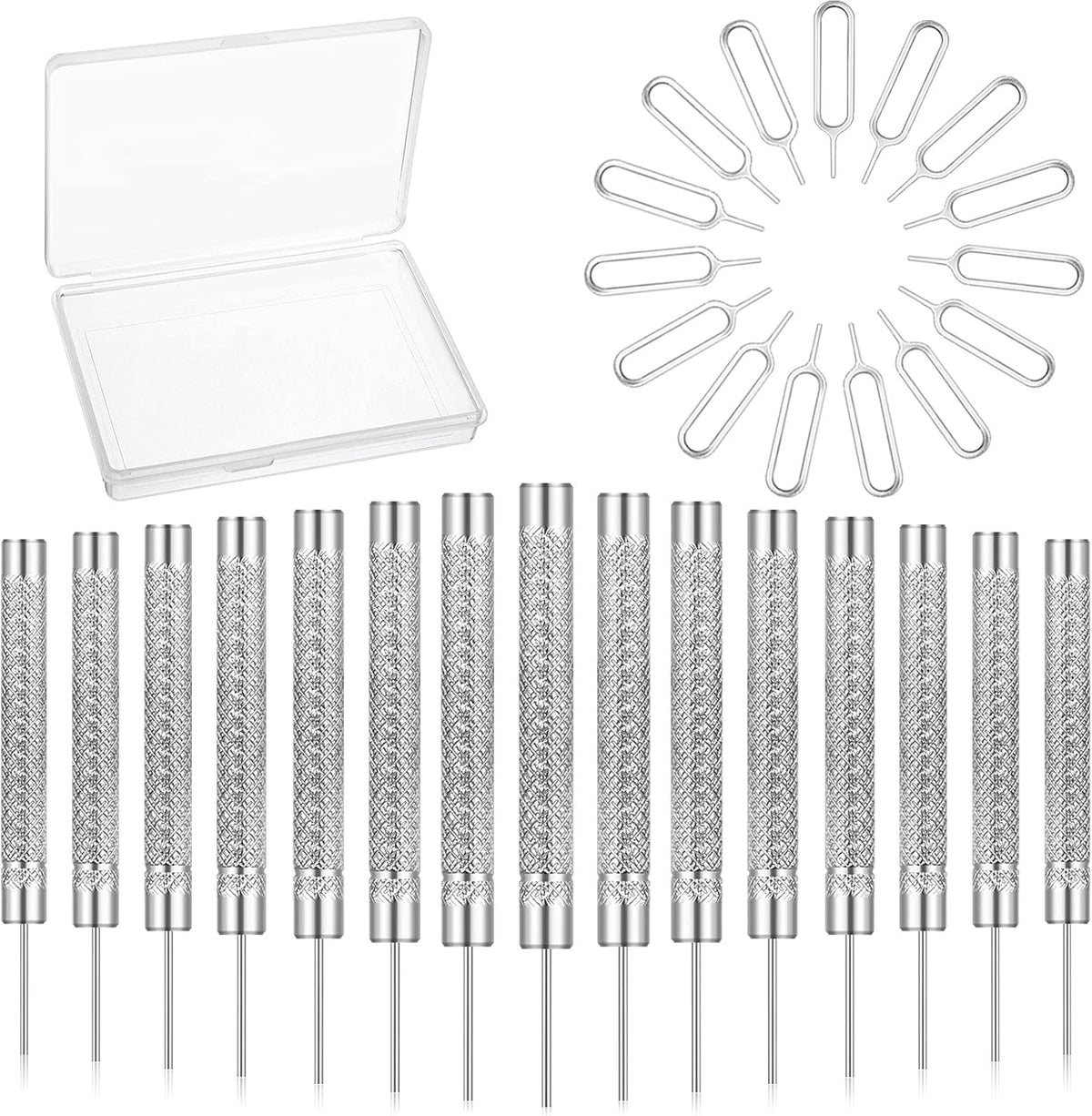 Frienda 30 Pieces SIM Card Removal Tool SIM Card Tray Eject Pins Opening Removal Tool Cellphone Eject Pin with Transparent Storage Box Packaging for Most Smart Phones, Silver, 2 Styles