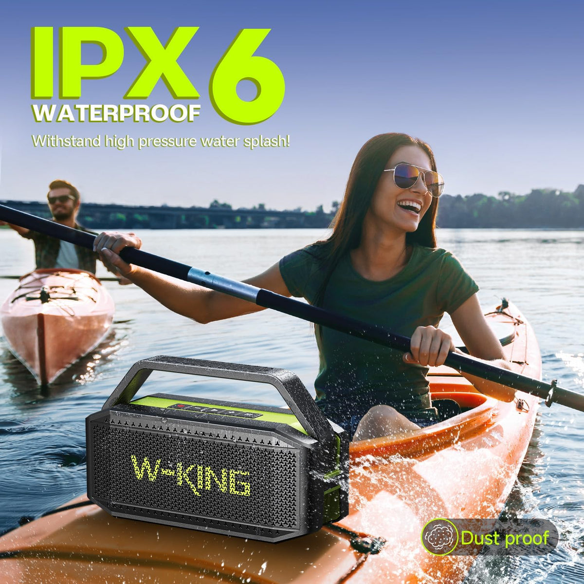 W-KING Portable Loud Bluetooth Speaker Wireless, 100W Max IPX6 Waterproof Outdoor Speaker Subwoofer, 60W Exlarge Passive Radiator- All-Round Rich Bass/40H/EQ/PowerBank/TF/AUX, Party Big Large Boombox
