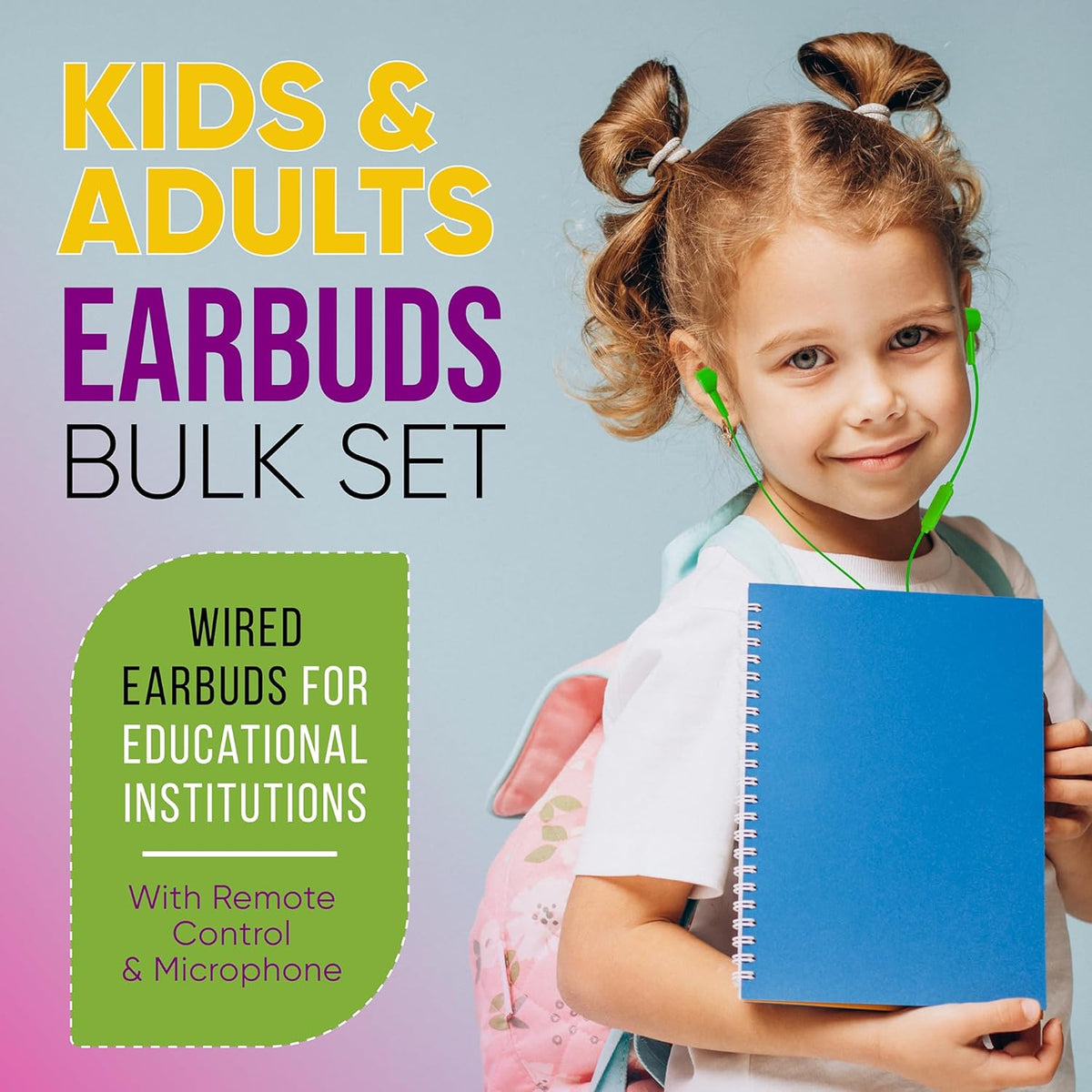 10 Pack Multi Color Kid's Wired Microphone Earbud Headphones - Disposable Earbuds with Mic for Classroom, Libraries,
