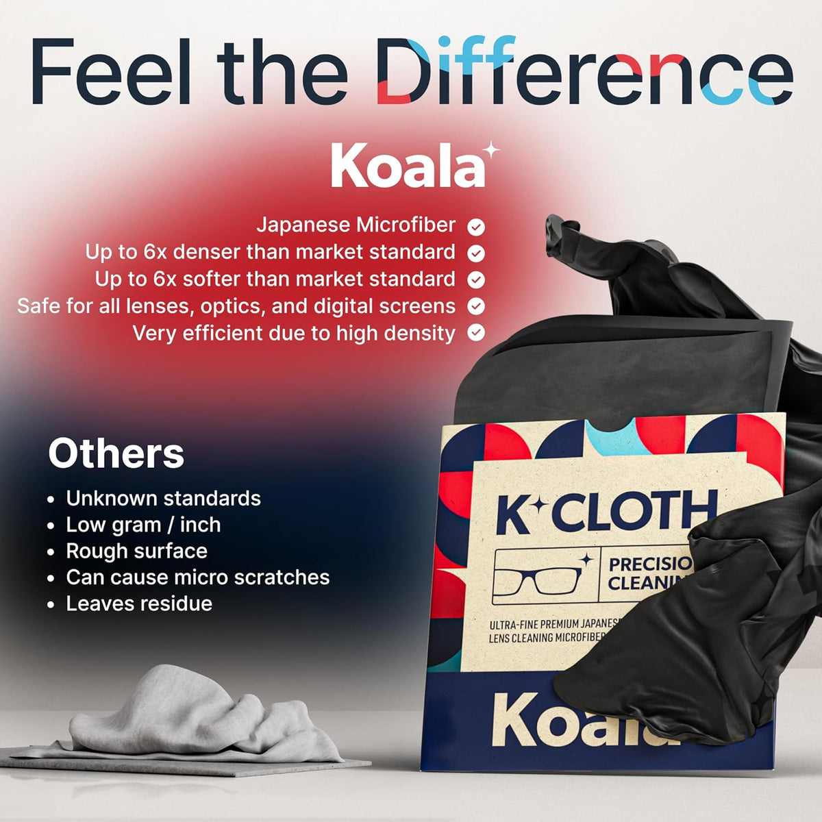Koala Lens Cleaning Cloth | Japanese Microfiber | Glasses Cleaning Cloths | Eyeglass Lens Cleaner | Eyeglasses, Camera, VR/AR Headset, and Screen Cleaner | Black & Green (Pack of 3)