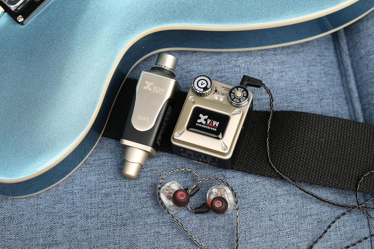 Xvive U45R2 Wireless in Ear Monitor System 5.8ghz IEM System 1 Transmitter and 2 Bodypack Receiver for Studio, Band Rehearsal, Live Performance, Channel Scan Mode