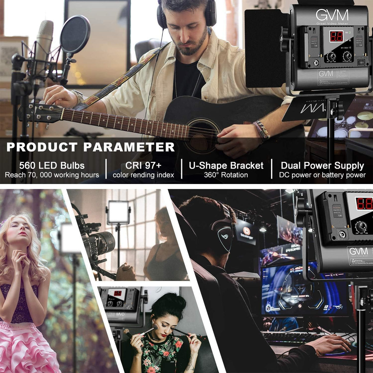GVM 560 LED Video Light, Dimmable Bi-Color, 2 Packs Photography Lighting with APP Intelligent Control System, Lighting for YouTube, Studio, Outdoor, Video Lighting Kit, 2300K-6800K, CRI 97+