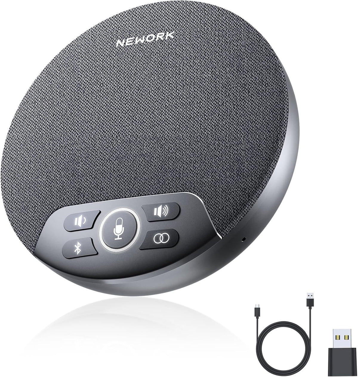 Bluetooth Conference Speakerphone with 4 Mics, AI Noise Reduction, 360° Voice Pickup, 2600mAh Battery, Bluetooth/USB-C/Dongle, Daisy Chain for Large Rooms, Compatible with Zoom/Teams/Skype