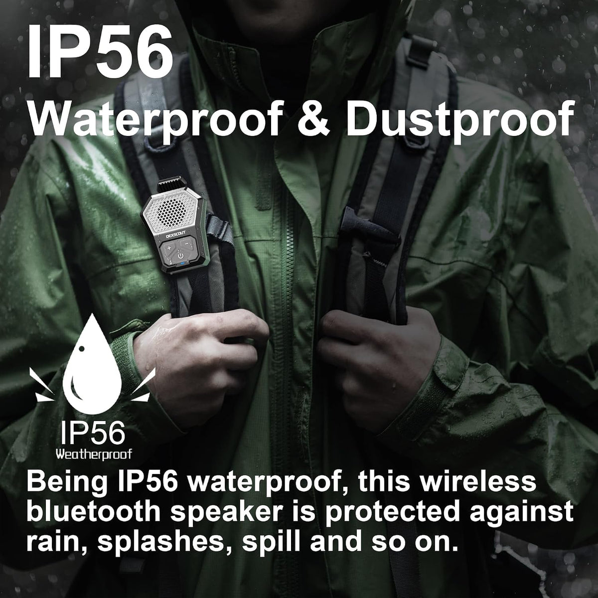 DexScout 12H Wearable Bluetooth Speaker, Portable Wireless Clip-on Mini Water-Resistant Speaker, Playtime, Built