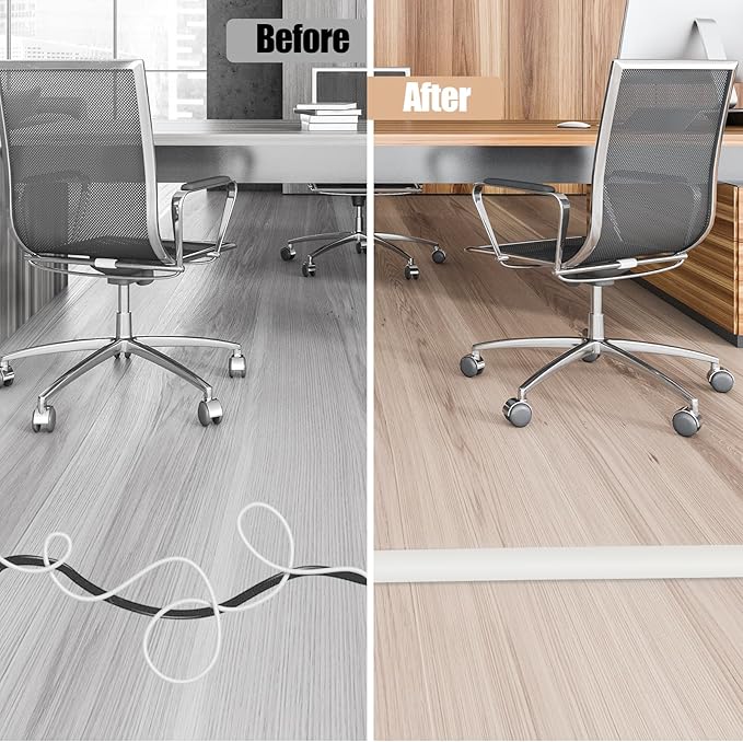 Floor Cord Cover Cable Cavity Self Adhesive Cord Hider Floor 10FT Floor Cable Management Power Cord Protector Floor Electric Cord Covers for Offices, Gym, Exhibitions (Beige, 1.57" x 10')