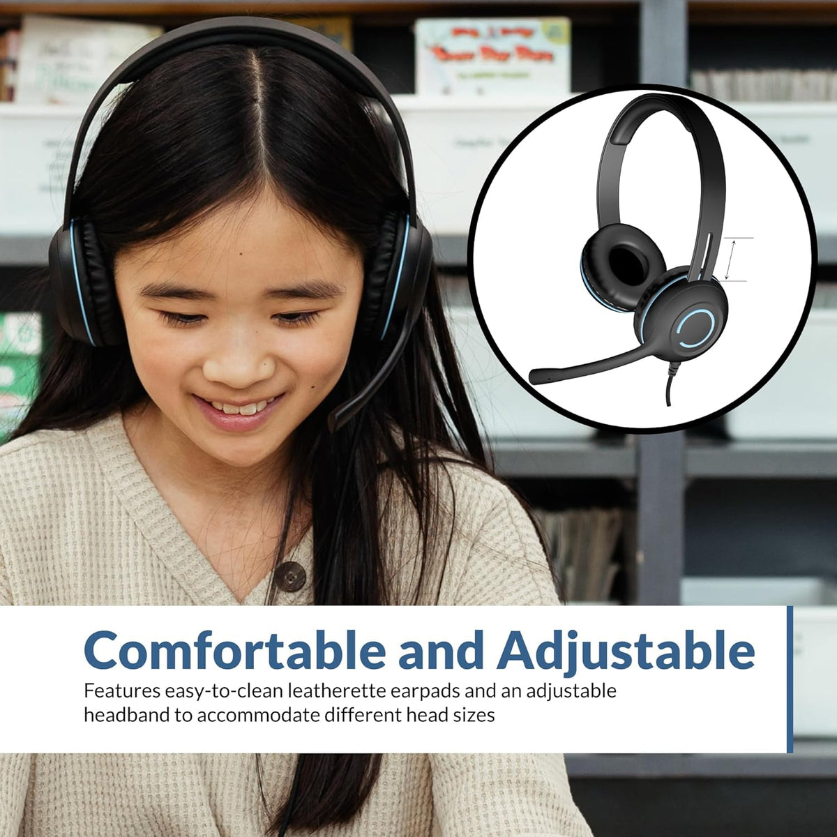Cyber Acoustics USB-C Stereo Headset (AC-5014) – Durable, Crisp, and Clear Communication in Classrooms and at Home; in-Line Controls for Volume and Mic Mute