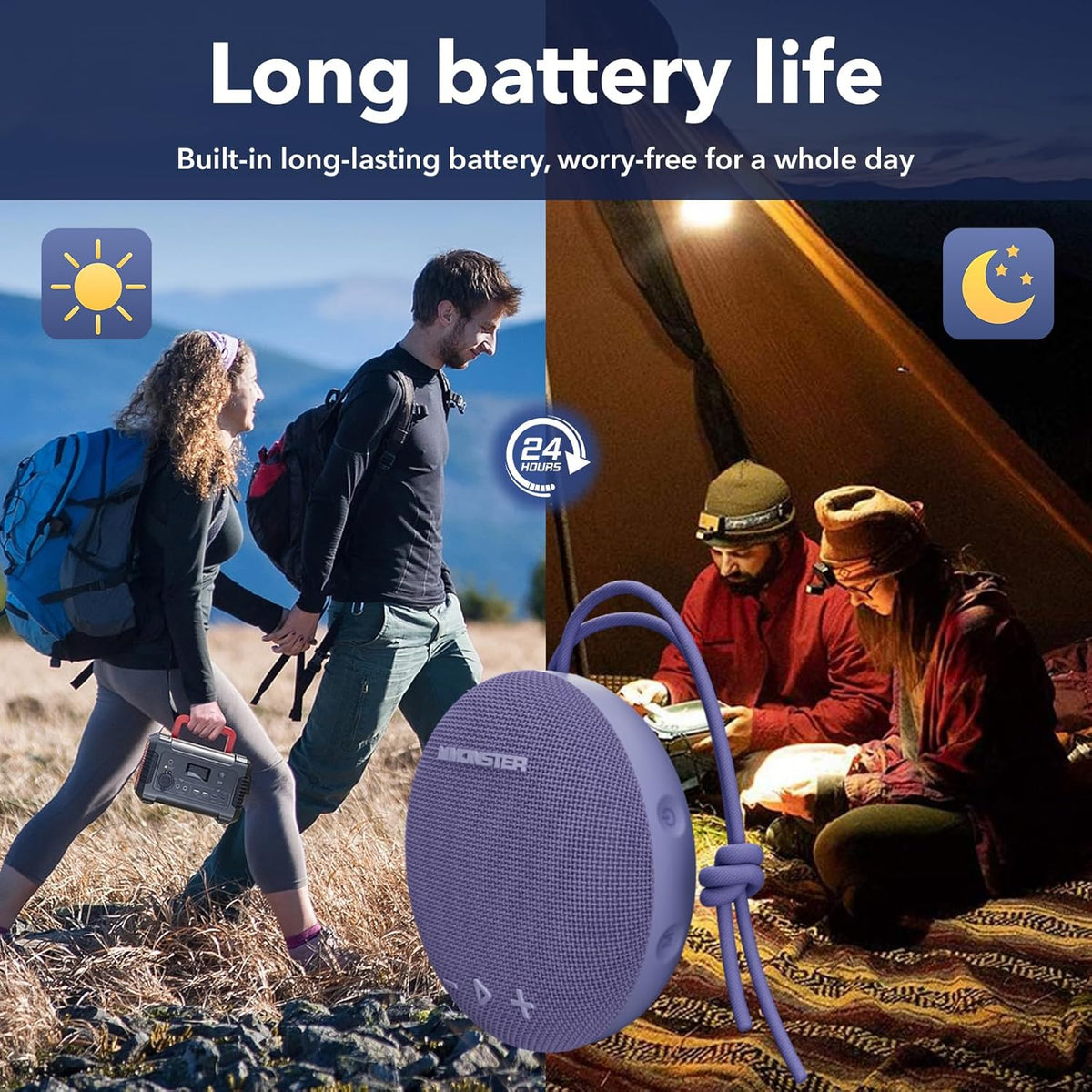 Monster Bluetooth Speaker, IPX8 Shower Speaker Waterproof, Bluetooth 5.4 with Loud HD Sound and Robust Bass, Extra Long Playtime Punchy, for Home, Beaches Portable Wireless Outdoor Speakers