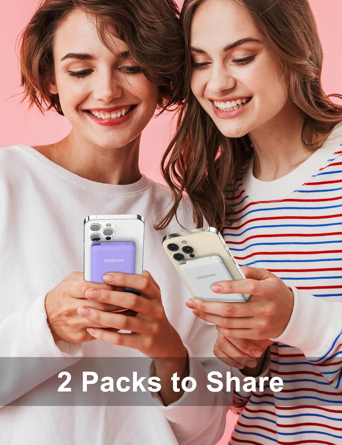 10000mAh Slim Portable Charger with Built in Cable, Power Bank Travel Charger External Battery Pack for Phone, 4 Output USB Type C Cord Clutch Charger Compatible with iPhone, 2 Pack White & Purple