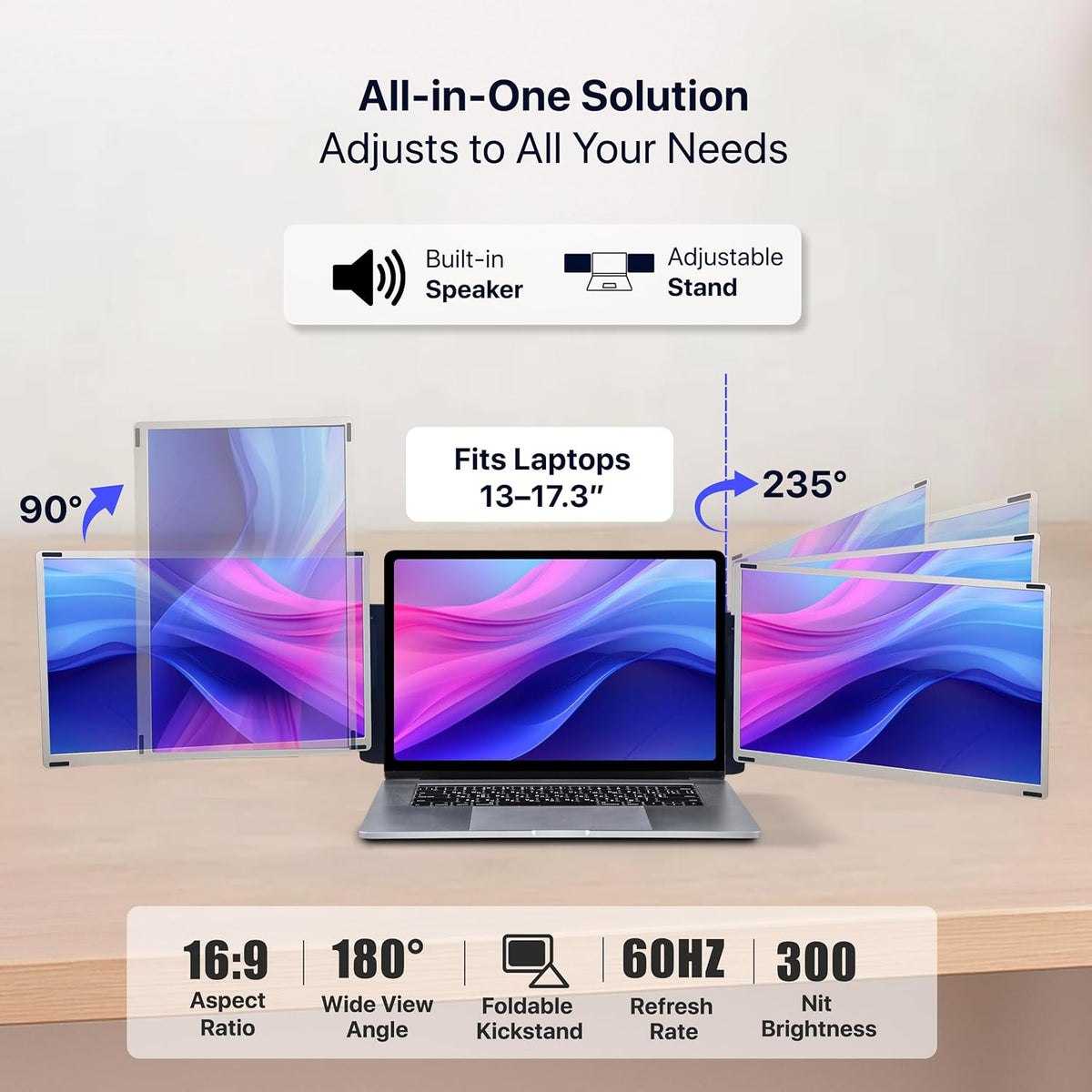 ELK 15.6" Dual Laptop Screen Extender - Laptop Bag & Cleaning Kit Included - FHD 1080P IPS - Detachable & Adjustable Monitor Extender - with Speakers - Compatible with Mac/Android/Win