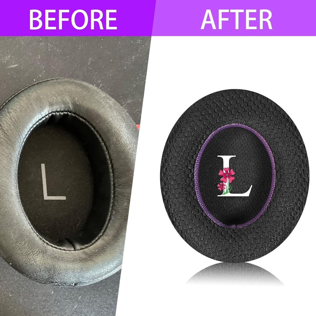 Breathable Mesh Replacement Earpads for SENNHEISER MOMENTUM3 in Black/Purple