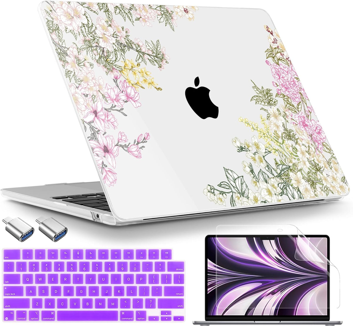 TWOLSKOO Compatible with M4 MacBook Air 13.6 inch Case 2025-2022 Release M4 A3240 M3 A3113 M2 A2681, Plastic Hard Shell & Keyboard Cover & Type C Adapter & Screen Protector, Mobilnoe
