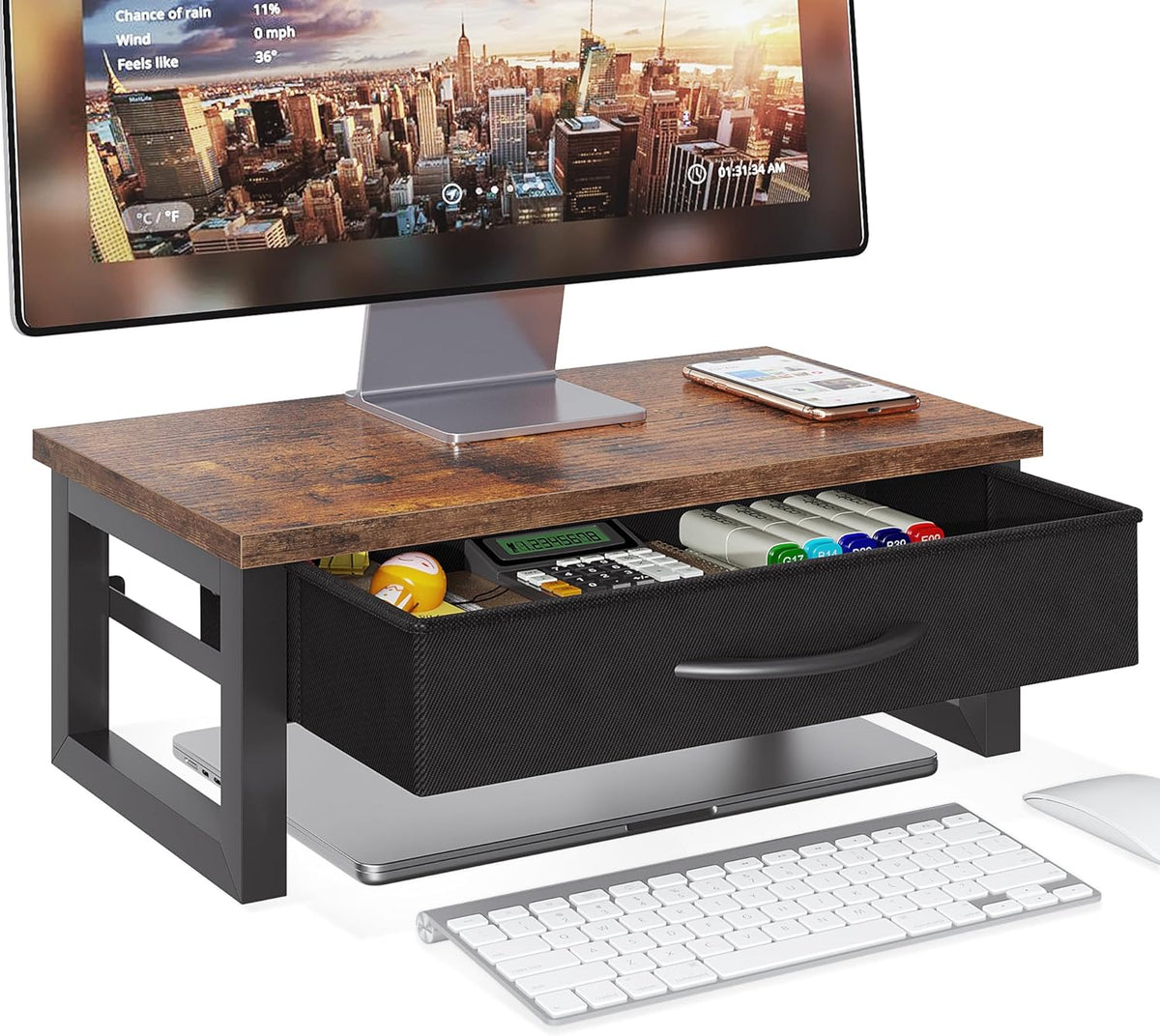 HEWORLIF 2-Tier Computer Monitor Stand Riser with Drawer, Desk Accessories & Workspace Organizers, Laptop Stand