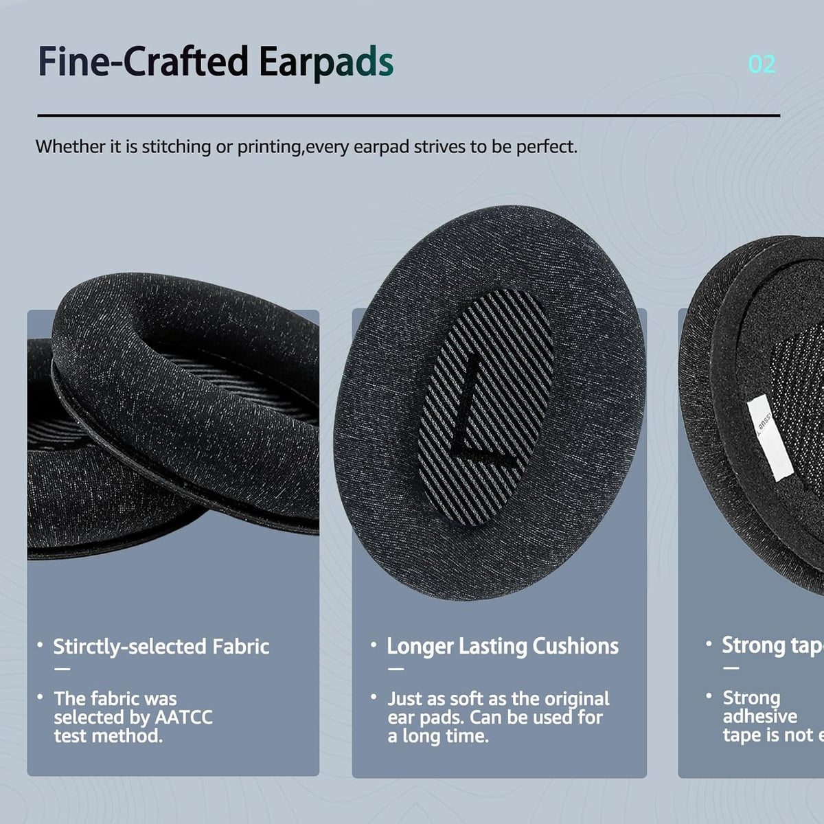 Fabric Comfort - Wzsipod Ear Pads for Bose QuietComfort 35/ QC35ii Headphones, Compatible with QC45 QC25 QC2 QC15 & More Series, Replacement Exclusive Styles, S2