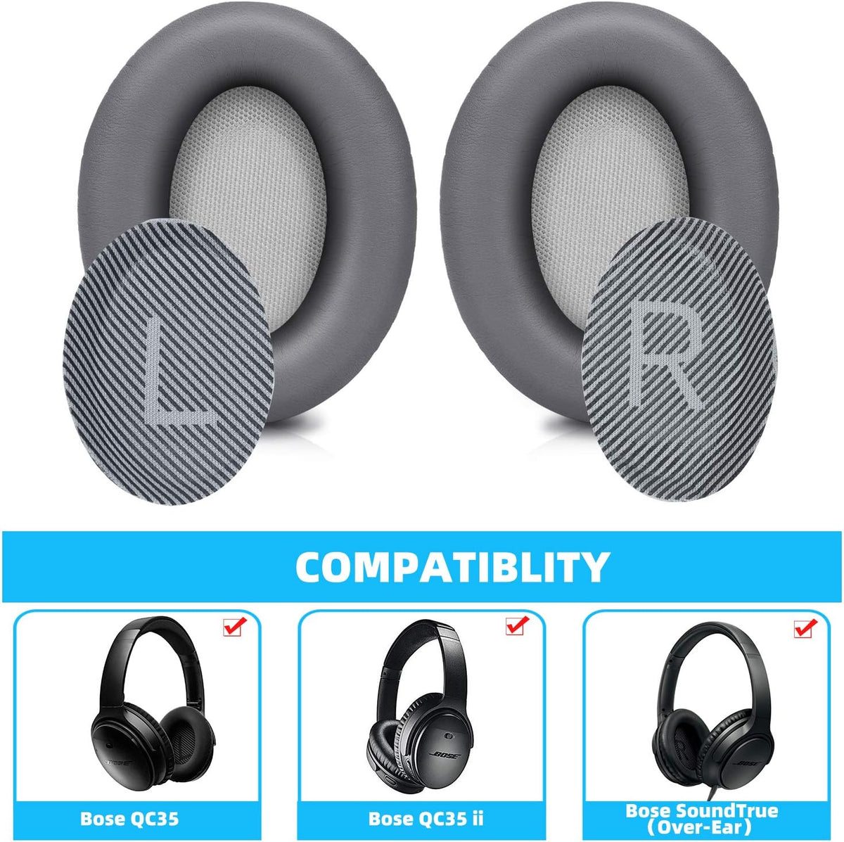 Replacement Ear Pads for Bose SoundTrue Headphones Around-Ear Style, Memory Foam Also Fits QuietComfort 35/ QC35 II Around-Ear Headphones(Dark Grey)