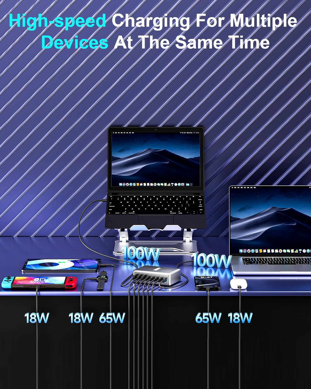 440W Fast USB C GAN Charger Block 8 Port Charging Station HUB Brick Dual PD PPS 100W Wall Charger Compatible with MacBook Pro/Air/All iPad iPhone 16/15/14/13/Pro Max